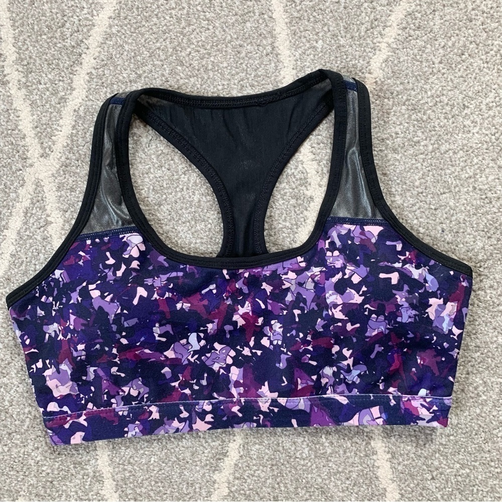 Fabletics Purple and Black Terrazzo Racerback Sports Bra